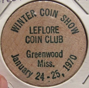 1970 Leflore Coin Club Greenwood, MS Wooden Nickel - Token Mississippi - Picture 1 of 2