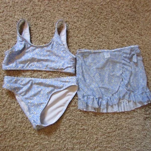 Neu ohne Etikett Shein kleiner blauer gelber Gänseblümchen 3-teiliger Bikini & Bezug Schwimmset - Bild 1 von 2