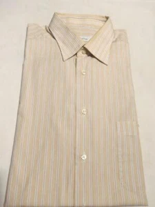 81- Ermenegildo Zegna LIGHT SOFT SILKY COTTON TAN STRIPE SHIRT - 17 / 35 - Picture 1 of 3