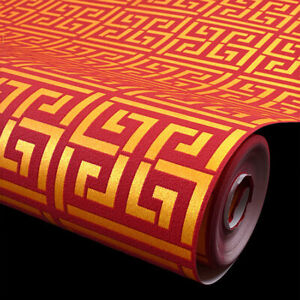 10M Traditional Vintage Chinese Flock Embossed Textured Non-woven Wallpaper Roll