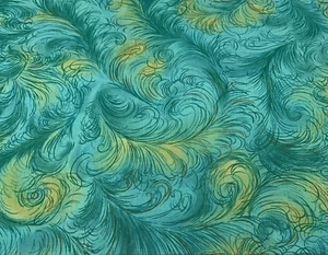 Vtg Swirly Feathers Print Fabric By Chanteclaire Shades Of Green & Yellow 2+Yds - Picture 1 of 16