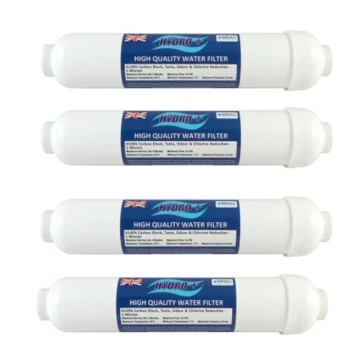 Hydro+ H14PA Carbon Block Filter 1 Micron filter - 1/4" Push Fit fittings 4 Pack - Image 1 of 3