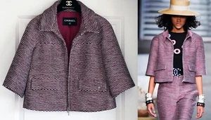 NEW CHANEL 19C RUNWAY RED WHITE BLACK FANTASY TWEED JACKET 34 - Picture 1 of 17