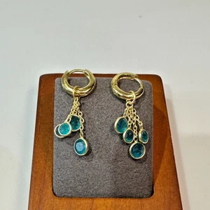 Pendientes de aro pequeños 14K sobre 925 ~ Turmalina verde ~ con dijes extraíbles - Imagen 1 de 12