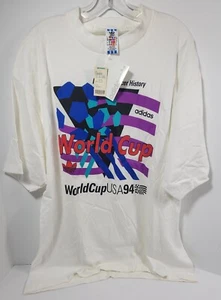 Neu mit Etikett Vintage Adidas World Cup USA 94 Making Soccer History Einzelnaht T-Shirt XL  - Bild 1 von 14