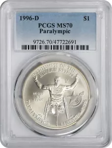 1996-D Wheelchair Paralympic Silver Commemorative Dollar MS70 PCGS Mint State 70 - Picture 1 of 2