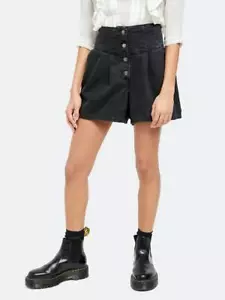 Free People pantaloncini denim donna Parigi vita plissettata 24-30" nuovi con etichette prezzo di listino $78 neri - Foto 1 di 6