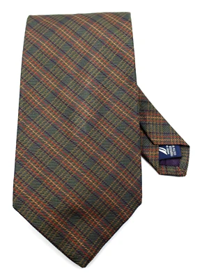 Nautica Tie Plaid Green/Brown/Orange/Red 100% Silk Made in Costa Rica - Image 1 of 4