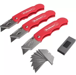 Stalwart 3-Pack Heavy Duty Utility Knives, Folding Retractable, & 9 Extra Blades - Picture 1 of 6