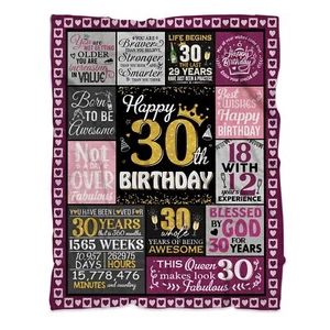30th Birthday Gifts for Women 30th Birthday Throw Blanket 30 Year Old Birthda... - Picture 1 of 8