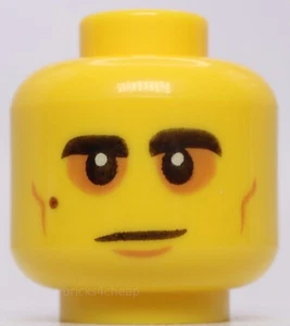 Lego Yellow Head Dual Sided Black Eyebrows Mole Cheek Lines Baggy Eyes - Picture 1 of 2