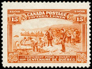Canada Stamp #102 - Champlain's Departure (1908) 15¢ (F-MH) - Bild 1 von 1