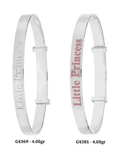Brazalete de bebé expandible sólido grabado princesa de plata de ley 925 NUEVO - Imagen 1 de 3