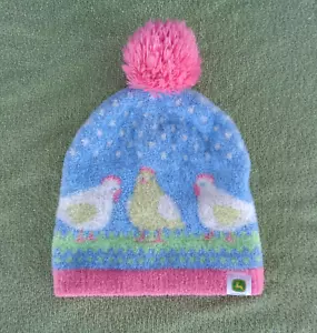 John Deere Toddler Size 2T - 4T Winter Hat Beanie Cap- Chickens- Pink & Blue - Picture 1 of 4