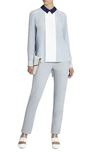 NEW BCBGMAXAZRIA BLUE CHRISTI LONGSLEEVE COLORBLOCKED TOP RXI1S991/AS329 SZ S - Picture 1 of 3