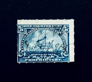 US Stamp - 1898 Revenue Proprietary Battleship 5/8c Pen Cancel Jumbo  r78 - Picture 1 of 2