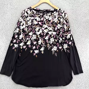 J Jill Top Womens Small Purple Floral Fit Relaxed Shirttail Modal Blend Tee Knit - Picture 1 of 10