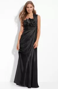 NWOT Adrianna Papell Floral Embellished Draped One Shoulder Gown `Black' Size 12 - Picture 1 of 2
