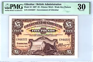 Gibraltar £5 Pounds 1927 Pick# 13 PMG 30 Very Fine - Picture 1 of 18