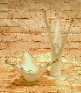 Moderne Vase Wase Obstschale Glas Schale Glasvase weiß Koralle Blumenvase Deko - Bild 1 von 14