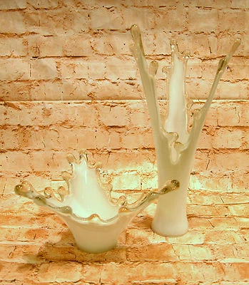 Moderne Vase Wase Obstschale Glas Schale Glasvase weiß Koralle Blumenvase Deko - Bild 1 von 4