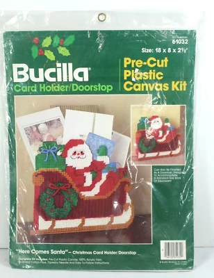 Bucilla Christmas Pre-Cut Plastic Canvas Needlepoint Kit "Here Comes Santa"  NEW - Image 1 of 3
