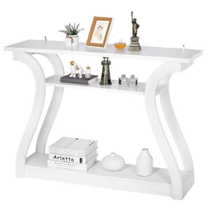 Wood Console Table 3 Tier Modern Accent Sofa Table with Curved Legs Shelf White - Picture 1 of 15