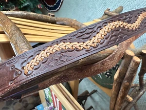 Vintage Brown With Tan  Braided Accent  Leather Belt Size 42  Made in Mexico - Picture 1 of 7