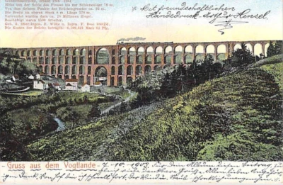 Göltzschtalbrücke AK,Gruß aus dem Vogtland,Eisenbahn,Stempel Issigau Plauen 1903 - Bild 1 von 2