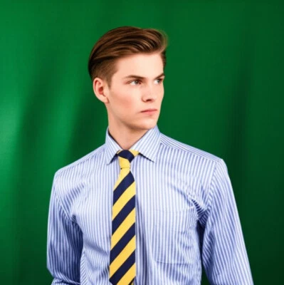 Camisa de vestir azul para hombre formal negocios a rayas sarga geométrica genial jefe de cachemira Foto 1 de 4