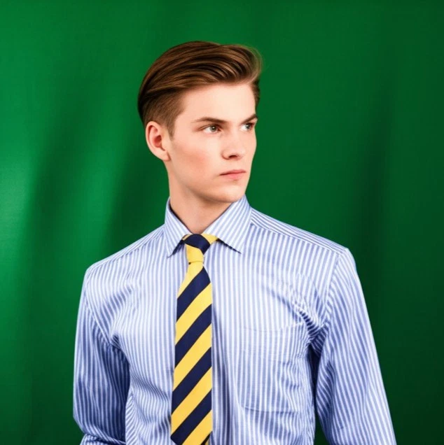 Мужская синяя сорочка для официальных приемов бизнеса в полоску с геометрическим узором из саржи классная пейсли босс - Изображение 1 из 4