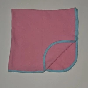 Pink Waffle Knit Cotton Thermal Baby Blanket Blue Trim 26x26 READ - Picture 1 of 8