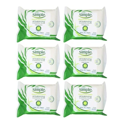 6 Pack - Simple Oil Balancing Cleansing Facial Wipes, 25 Count - Image 1 of 4