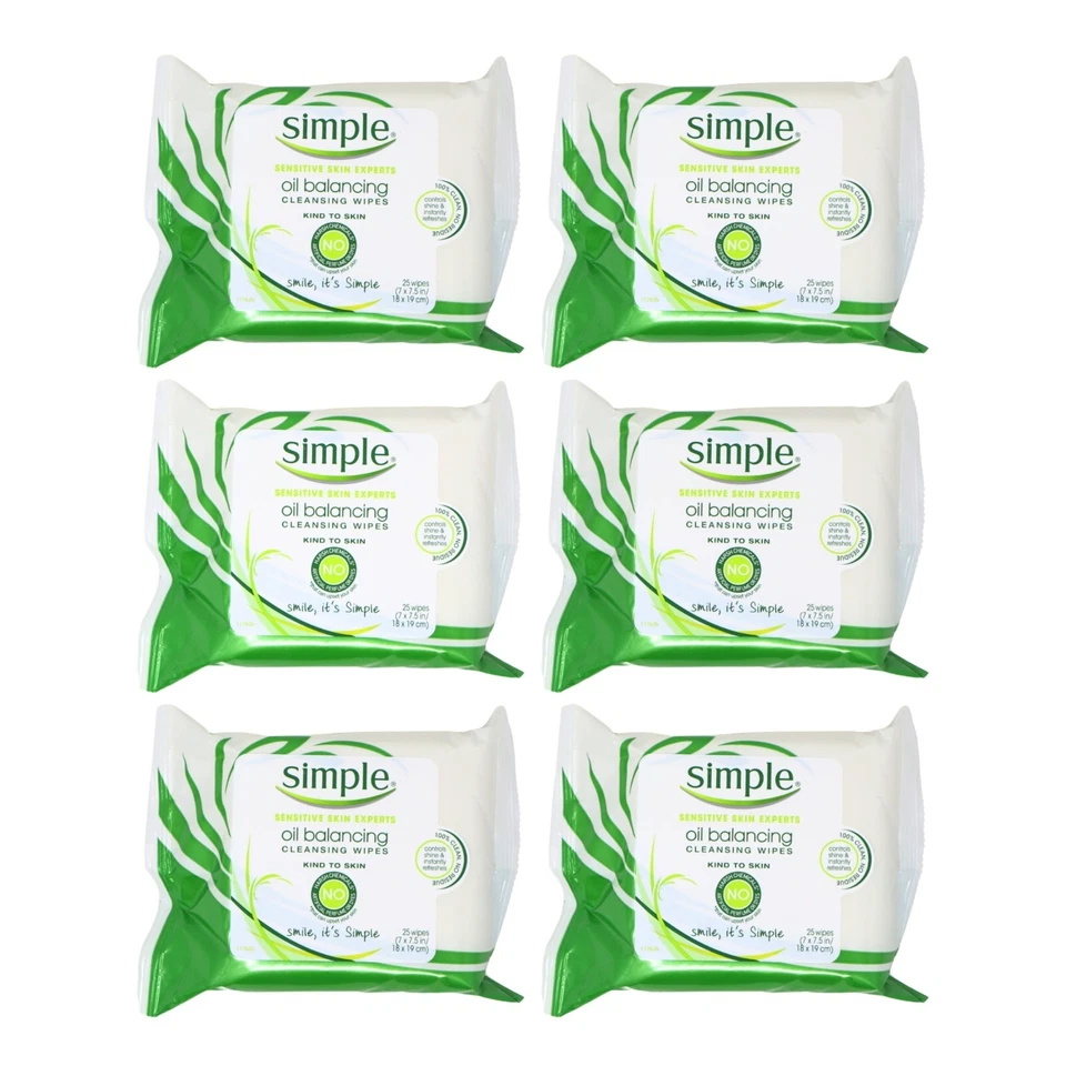 6 Pack - Simple Oil Balancing Cleansing Facial Wipes, 25 Count - Image 1 of 4