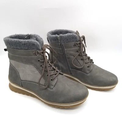 Botas de invierno Extreme By Eddie Marc para mujer gris punta redonda con cordones al tobillo talla 10 Foto 1 de 4