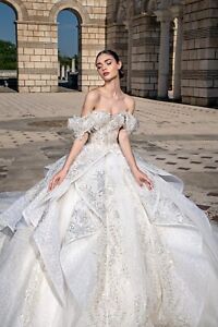 sparkling glitter  crystal lace wedding dresses long sleeve wedding bridal dress