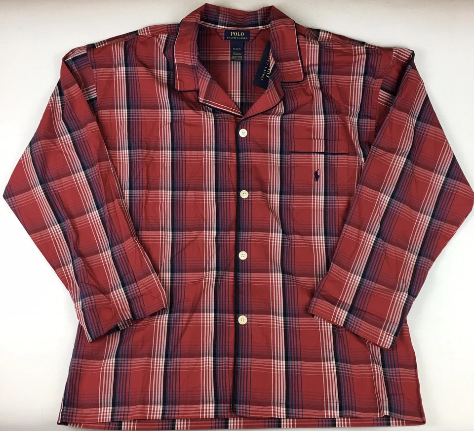 Polo Ralph Lauren 100 Cotton Woven Pajama Shirt Size XL Red Plaid L156
