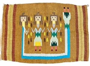Antique Navajo Hand-woven Native American Yei Wool Rug 41 x 28'5 inches - Picture 1 of 7