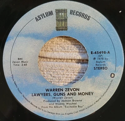 Warren Zevon  "Lawyers, Guns & Money / Veracruz" VG+ - Image 1 of 3