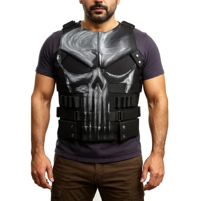 Men's Punisher Skull Vest Season 3 – Cosplay Style in Halloween Leather Vest - Image 1 of 3