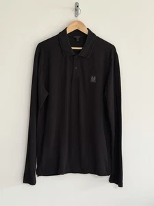 Belstaff Long Sleeve Polo Shirt Cotton Pique Black Mens XL - Picture 1 of 11