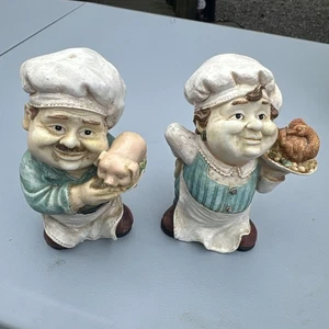 Vintage Fat Serving Chef Paar Küche Bar Figuren Massivharz - Bild 1 von 8