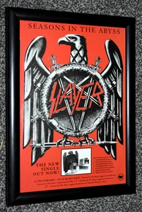 SLAYER band A4 FRAMED original 1990 seasons in the abyss SINGLE promo ART poster - Picture 1 of 1