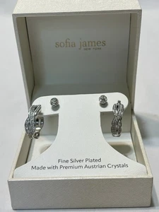 Sofia James New York Fine Silver Plated Earrings Austrian Crystals Hoops Studs - Picture 1 of 6