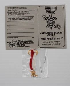 Boy Scout OA Order of the Arrow 75th Anniversary Award Ribbon Pocket Dangle Card - Picture 1 of 2