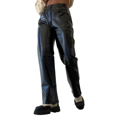 Wrangler 直筒真皮裤子黑色女式 11 码复古 — 第 1/4 张图片