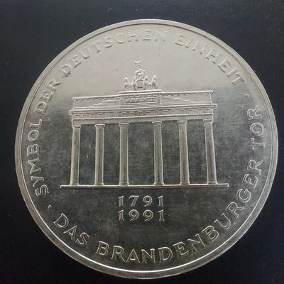 Monedas de plata Alemania 1991 10 marcos, Puerta de Brandeburgo... #576F Foto 1 de 3