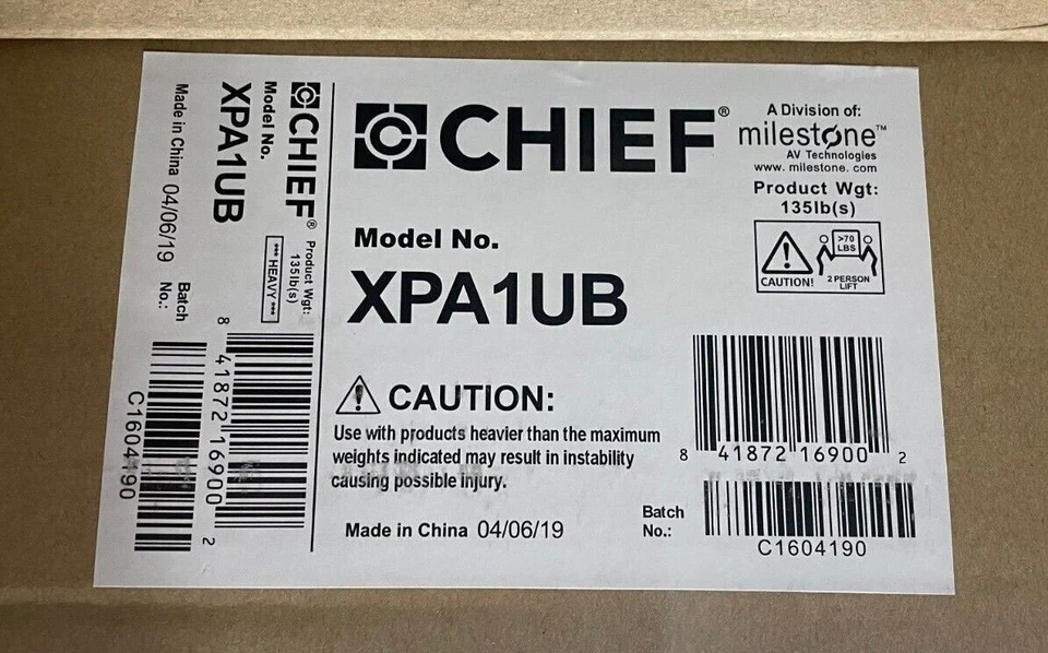 Open Box Chief X-Large Fusion Manual Height Adjustable Cart Black XPA1UB - Image 1 of 1