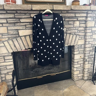 Cárdigan QVC Para Mujer Pequeño Largo Alto Negro Blanco Lunares Frente Abierto Academia Foto 1 de 4
