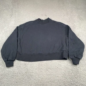 Everlane Crop Sweatshirt Womens Small Black Organic Cotton Mock Neck Pullover - Picture 1 of 11